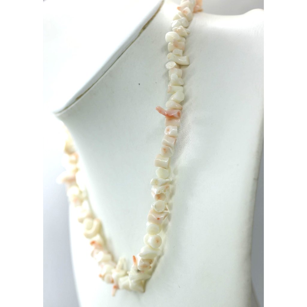 925 Sterling Old Pawn Pink Angel Skin Branch Coral Nugget Necklace Vintage 16